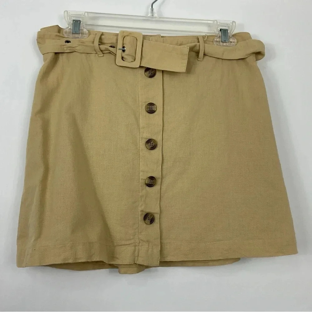 American Eagle Linen Blend Button Front Belted‎ Skirt Size Medium